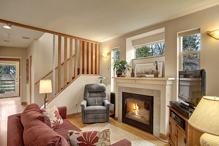 Property Photo: Living room, dining room, open kitchen 20215 15th Ave NW D  WA 98177 